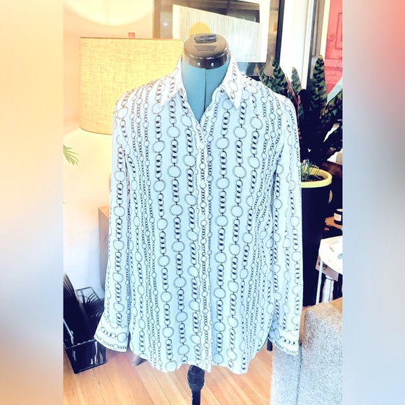 Banana Republic Ivory and Bronze/Gold Button Down Blouse Size XS - Picture 2 of 5